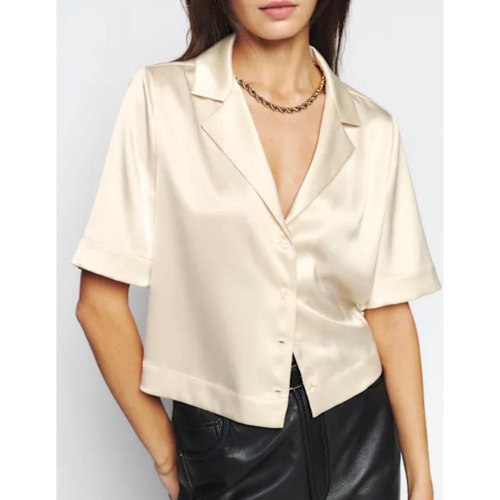 Reformation Nala Acetate Satin NWT Button Up Top Champagne Beige Small